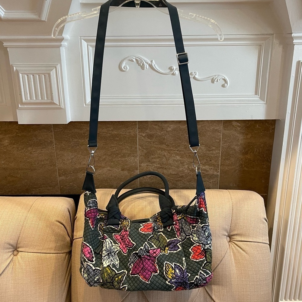 Vera Bradley Hadley Satchel Falling Flowers Bag Green Cross body
